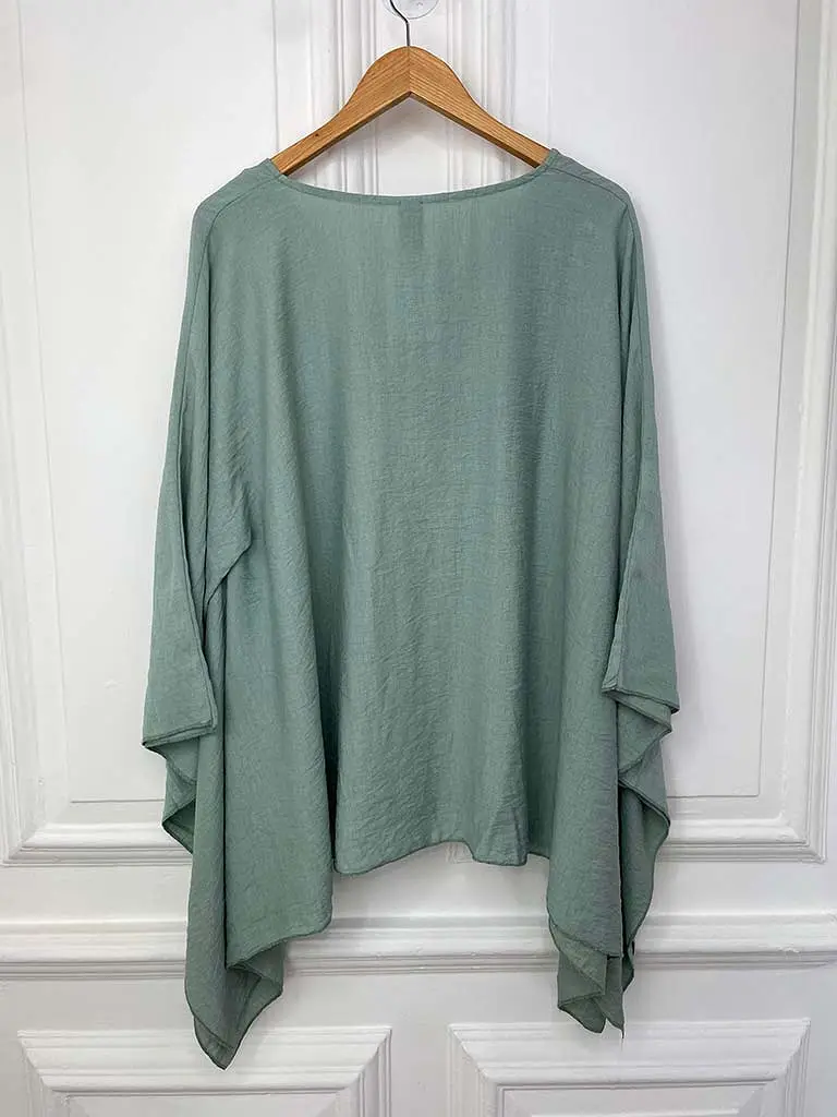 I.D Split Front V-Neck Top - Sage