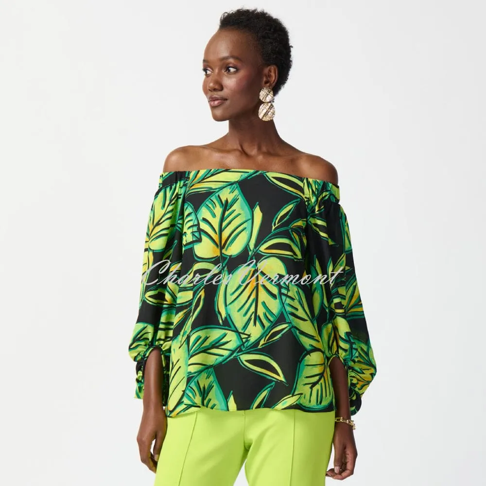 Joseph Ribkoff Tropical Leaf Print Off-The-Shoulder Top - Style 241277