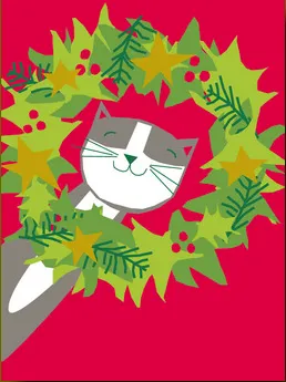 Kitty and Wreath Holiday Boxed Cards