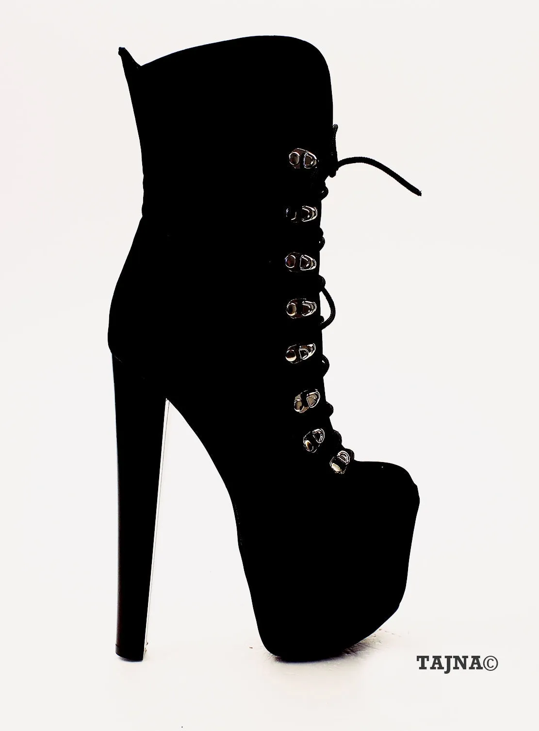 Lace Up Black Faux Suede High Heel Platform Boots