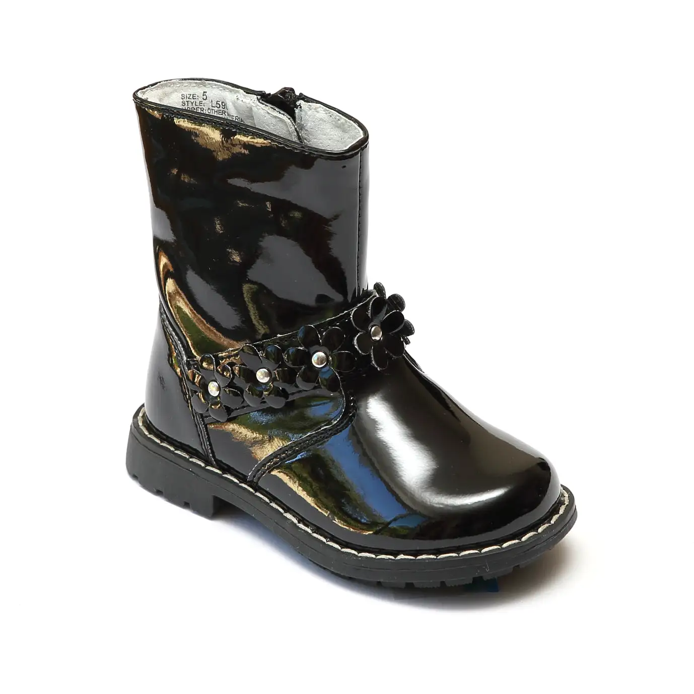 L'Amour Girls Moto Boots with Flower Accents