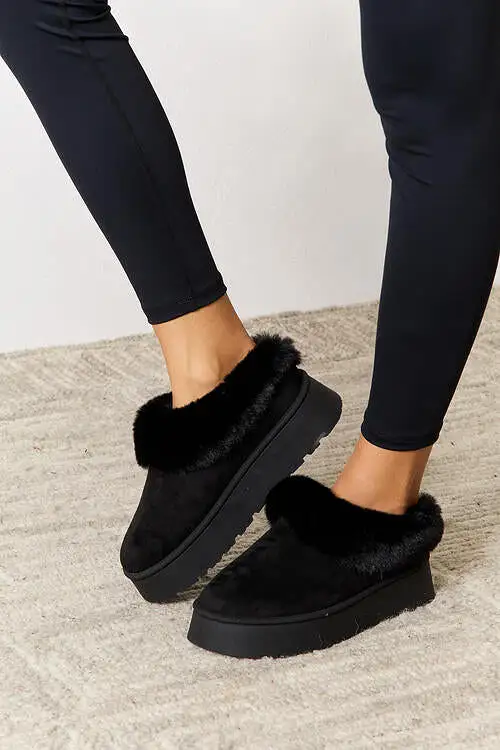 Legend Footwear Furry Chunky Platform Ankle Boots