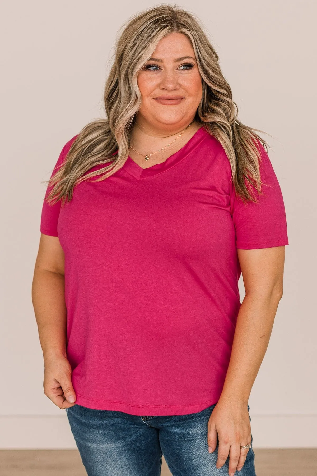 Living Simple V-Neck Top- Fuchsia