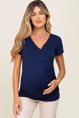 Navy Wrap Front Maternity/Nursing Top