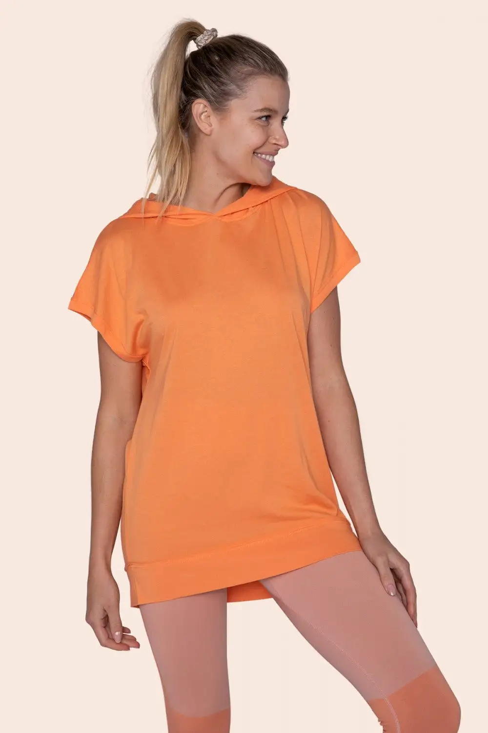 OPEN BACK DRAPE HOODIE TOP - TANGERINE