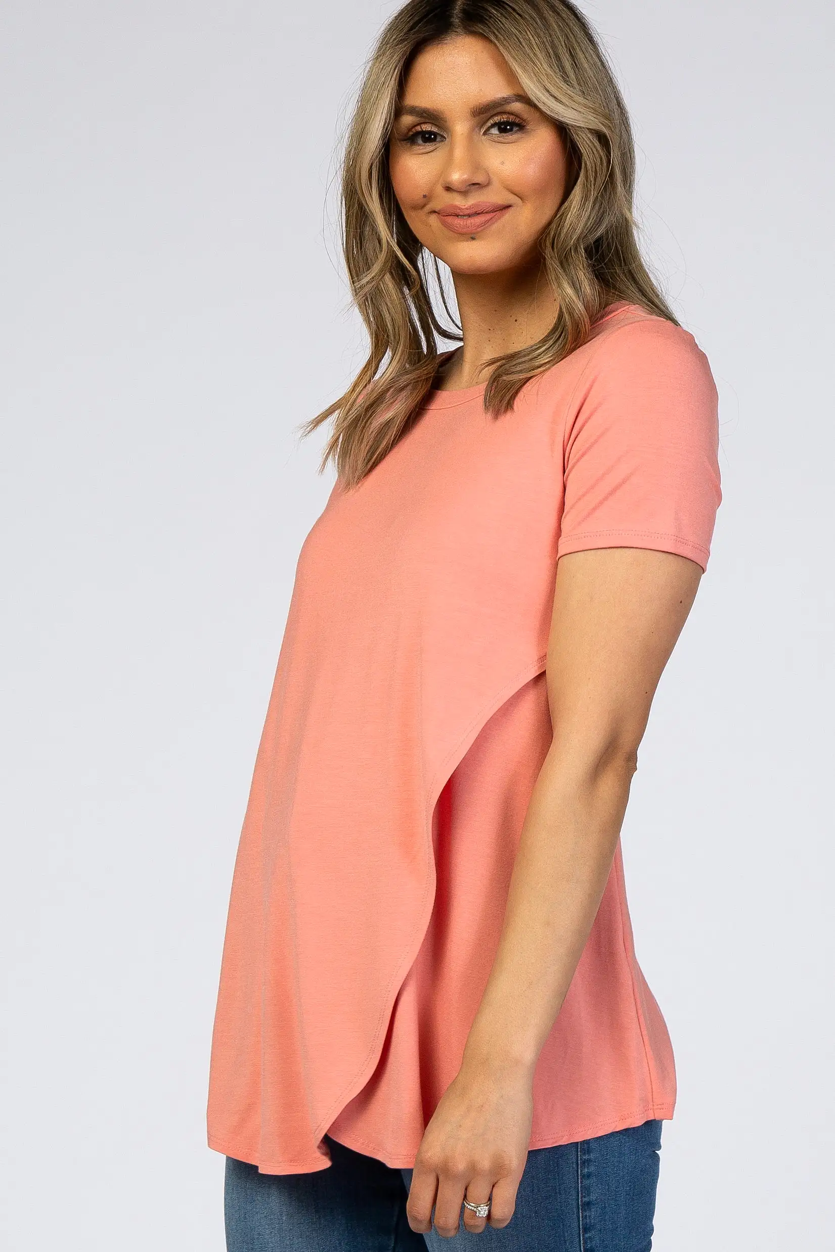 Peach Layered Wrap Front Nursing Top