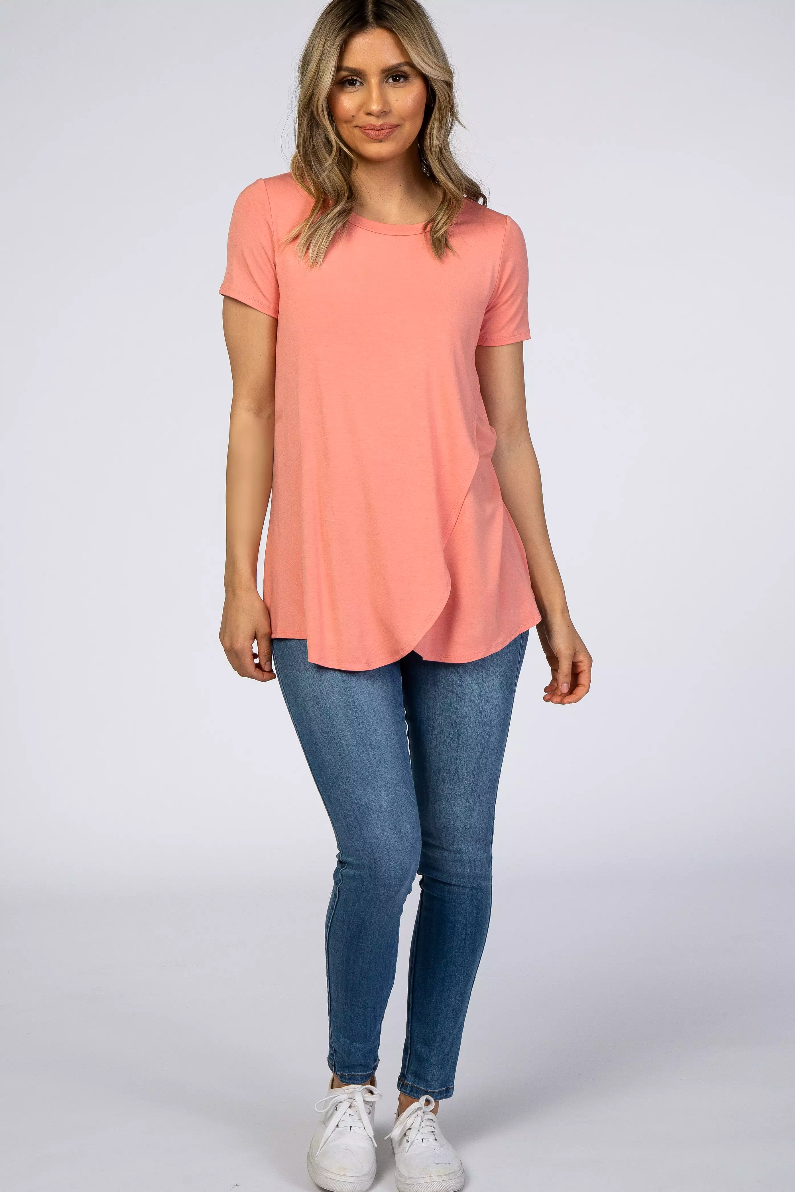 Peach Layered Wrap Front Nursing Top