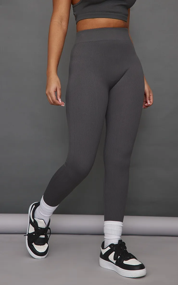 Petite Charcoal Contour Rib Seamless Leggings