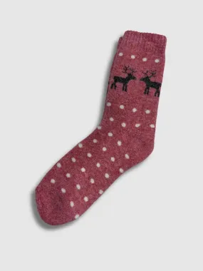 Pink Wool Blend Deer Cosy Socks