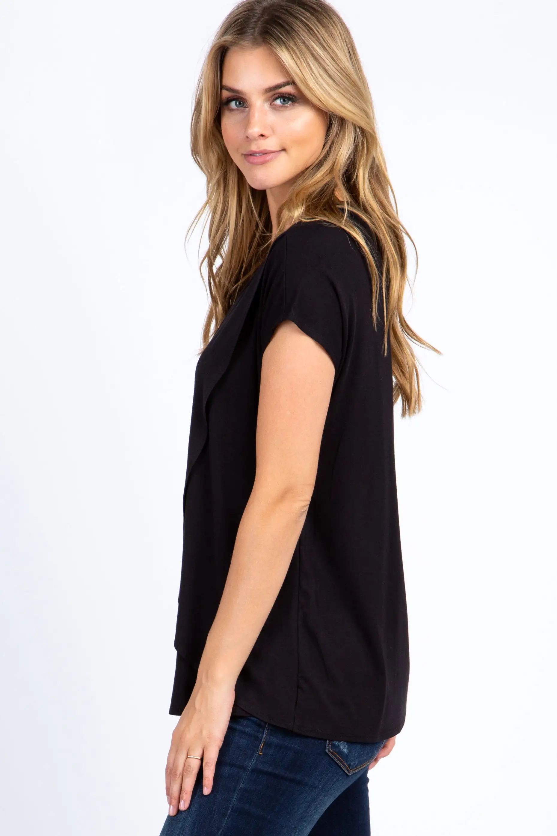 PinkBlush Black Layered Wrap Front Nursing Top