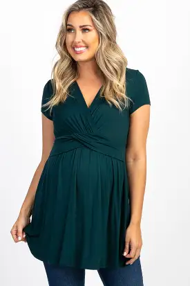 PinkBlush Forest Green Draped Front Maternity/Nursing Top