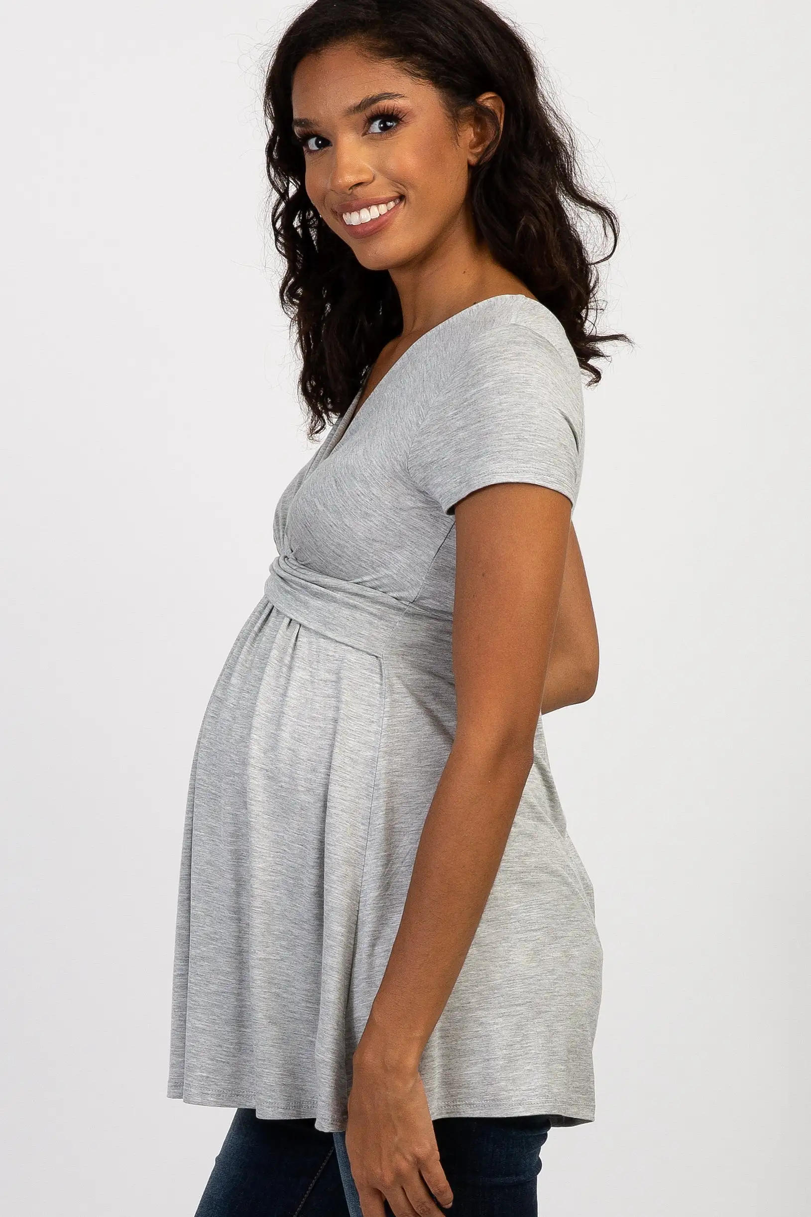 PinkBlush Grey Draped Front Maternity/Nursing Top