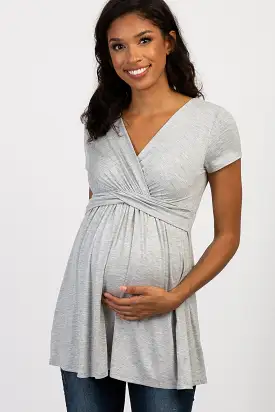 PinkBlush Grey Draped Front Maternity/Nursing Top