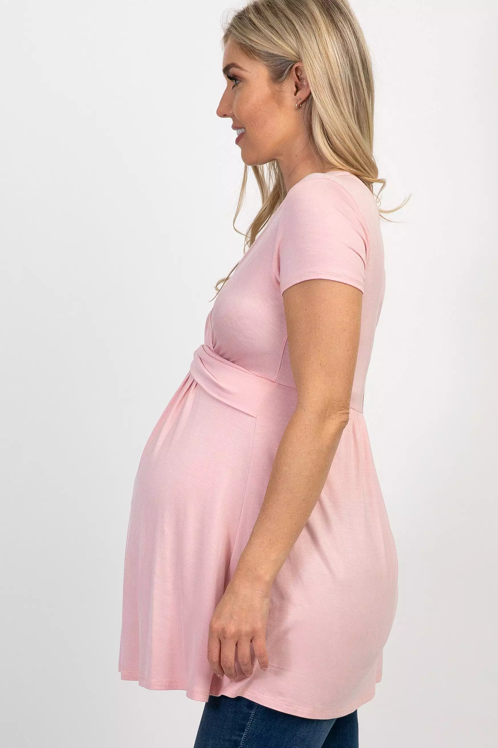 PinkBlush Light Pink Draped Front Maternity/Nursing Top