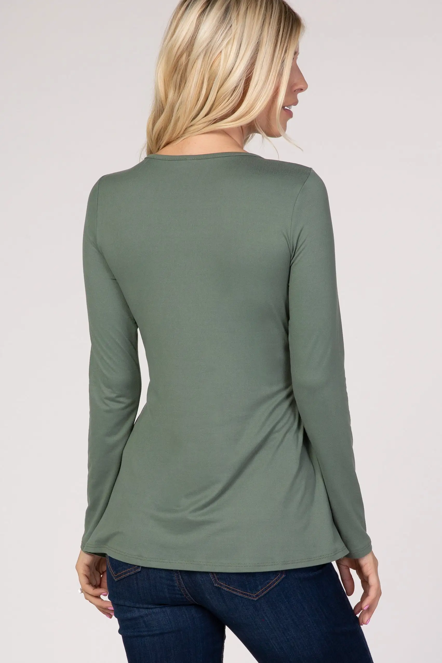 PinkBlush Olive Front Knot Long Sleeve Nursing Top