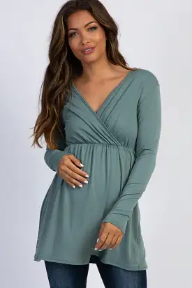 PinkBlush Olive Green Long Sleeve Wrap Front Maternity Nursing Top