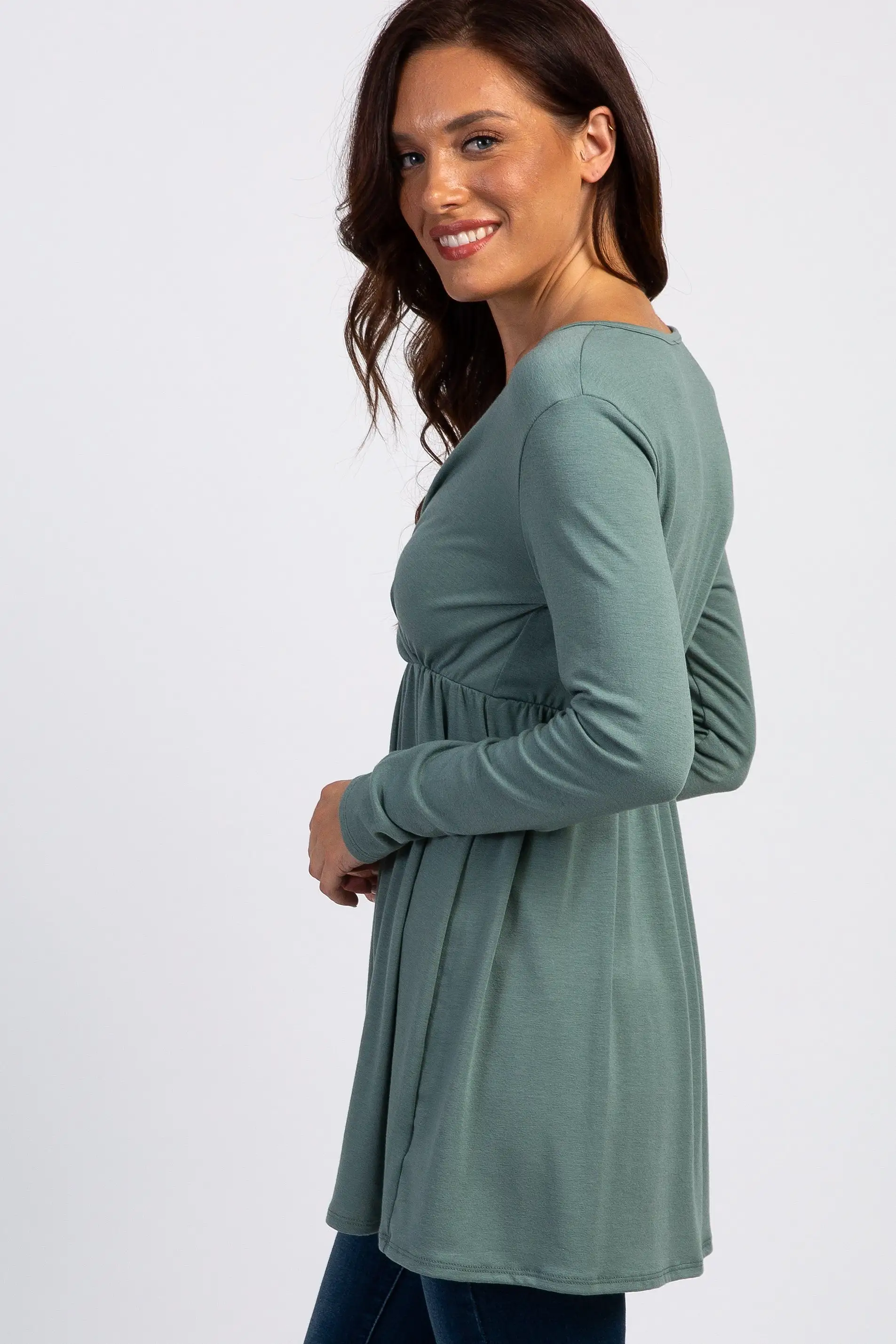 PinkBlush Olive Green Long Sleeve Wrap Front Nursing Top