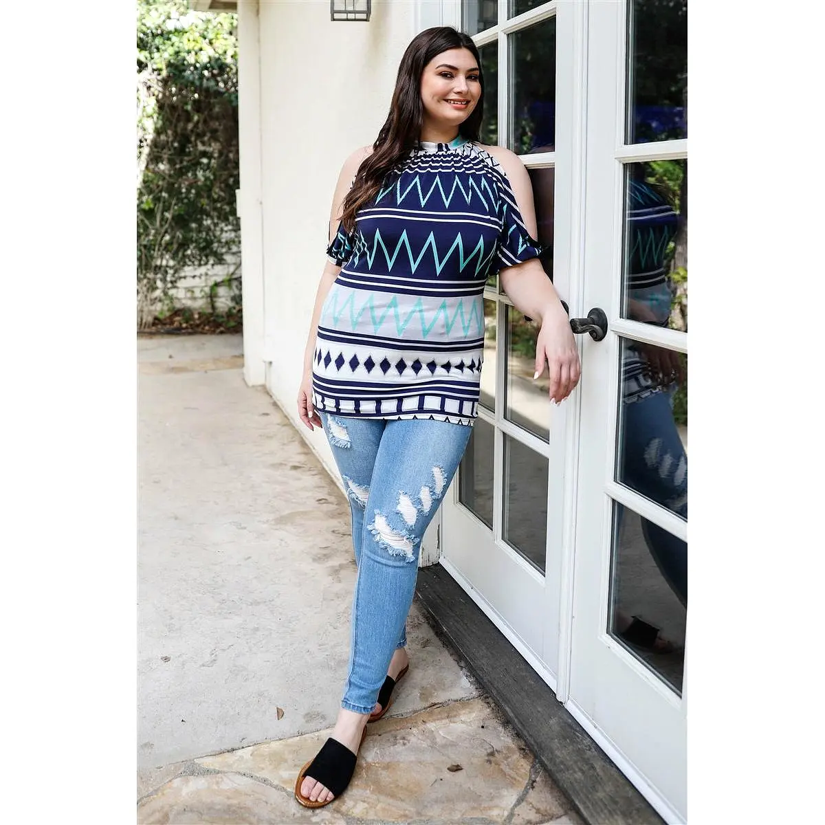 Plus size short sleeve cold shoulder top