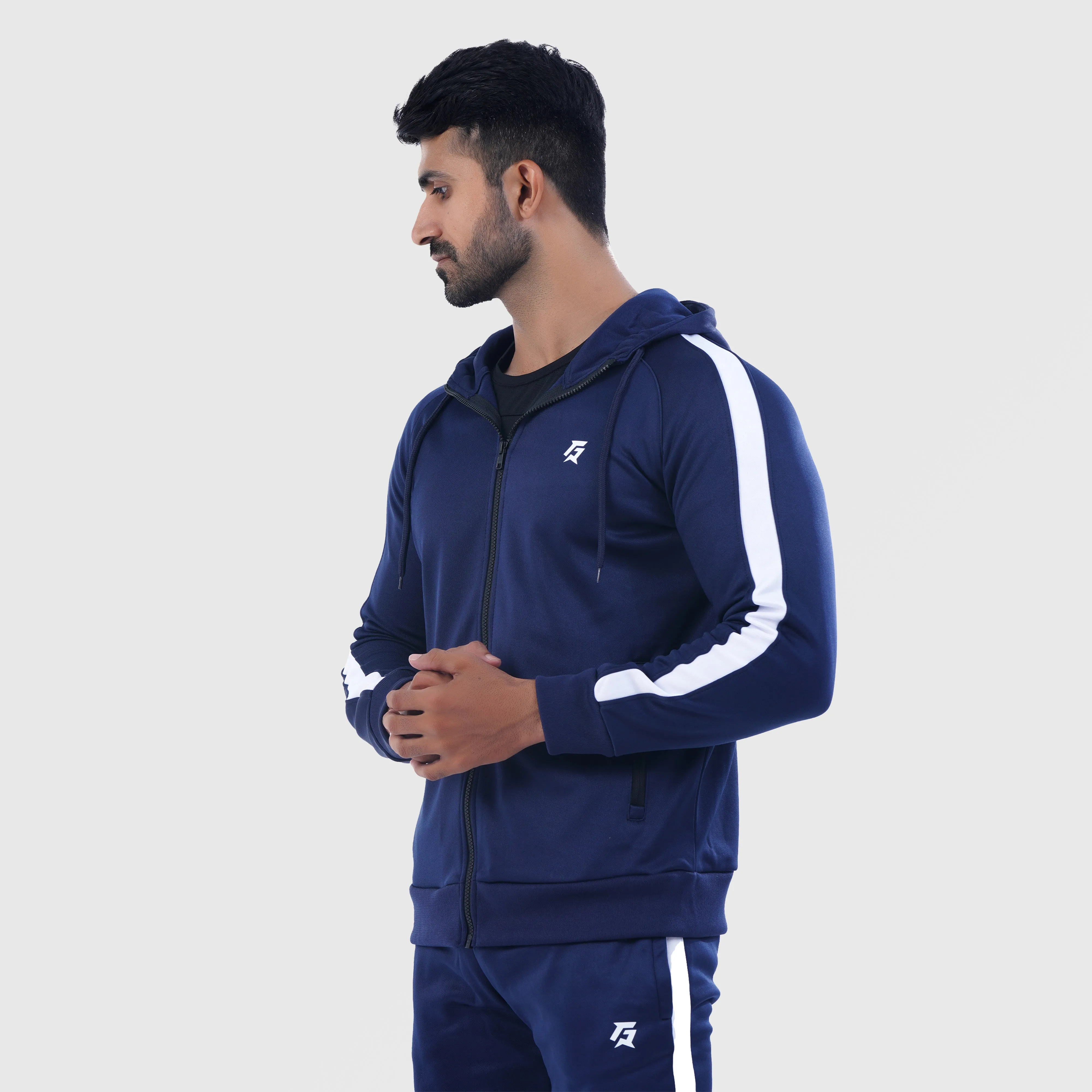 Poly Tracksuit Zipper Hoodie (Navy)