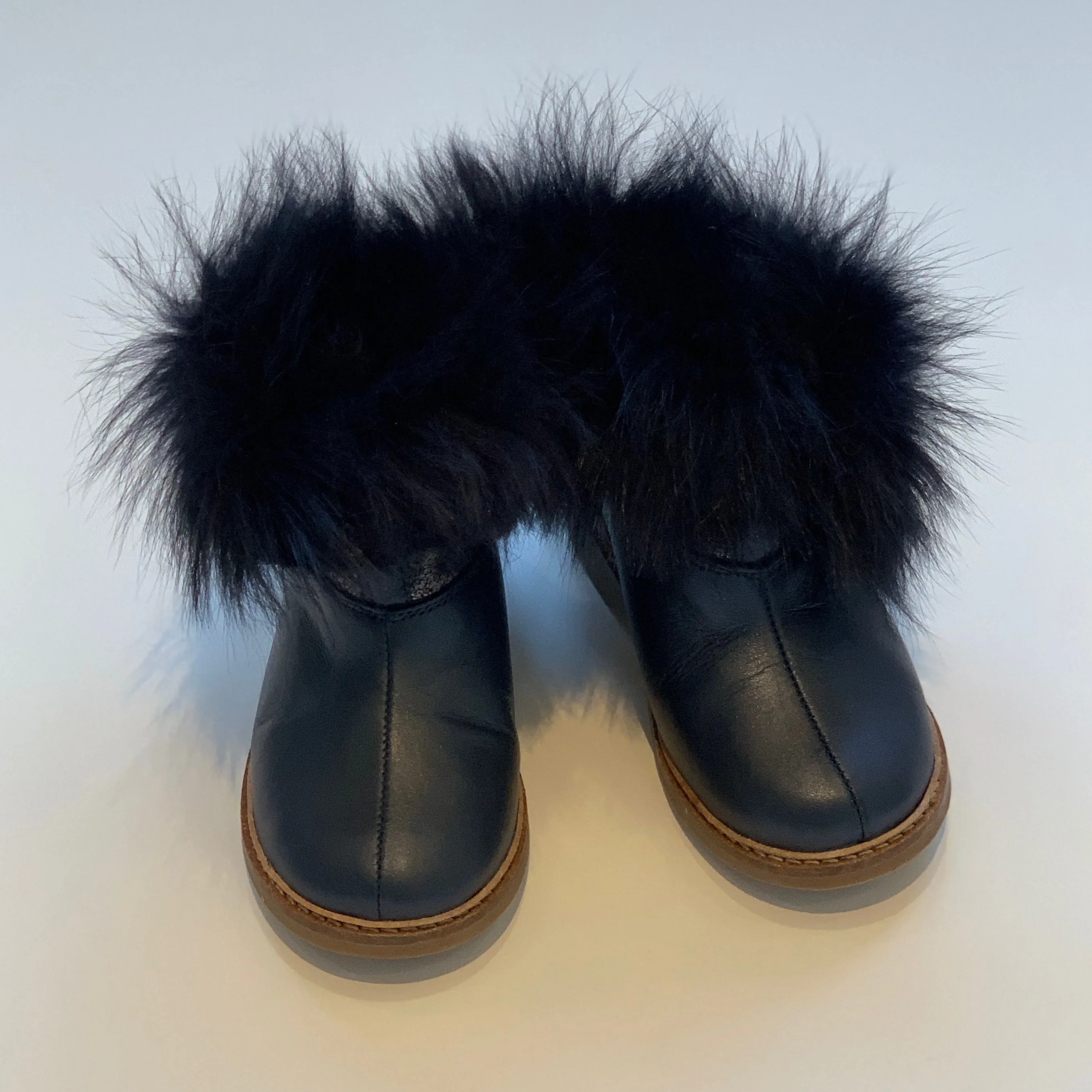 Pom D'Api Navy Fur Trim Boots: Size 25