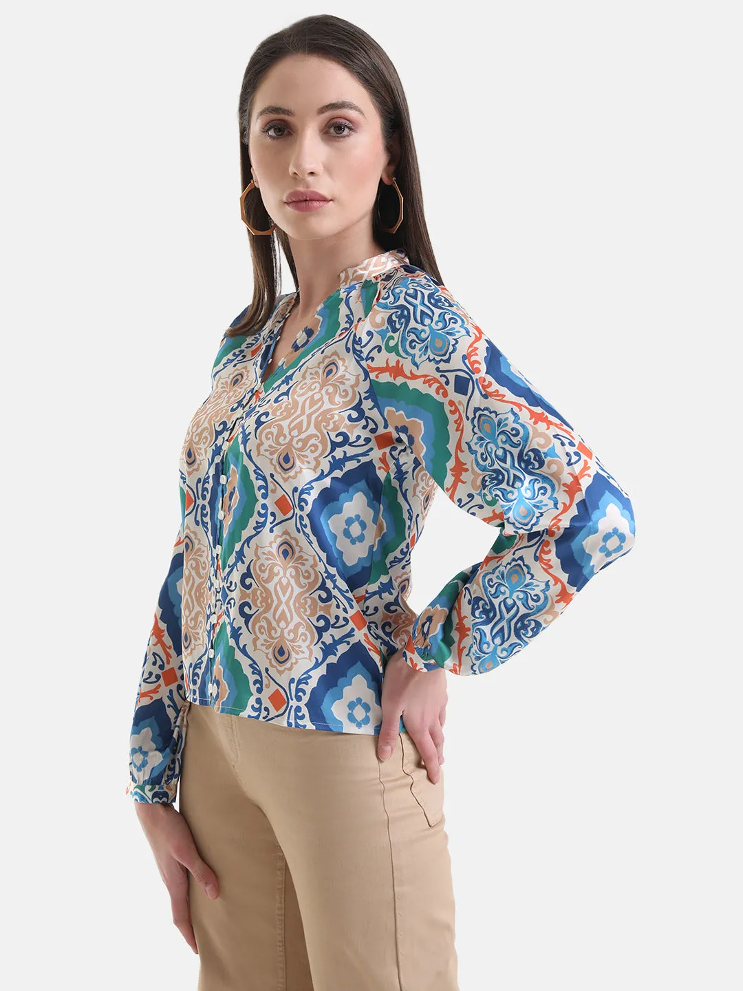 Printed V-Neck Top