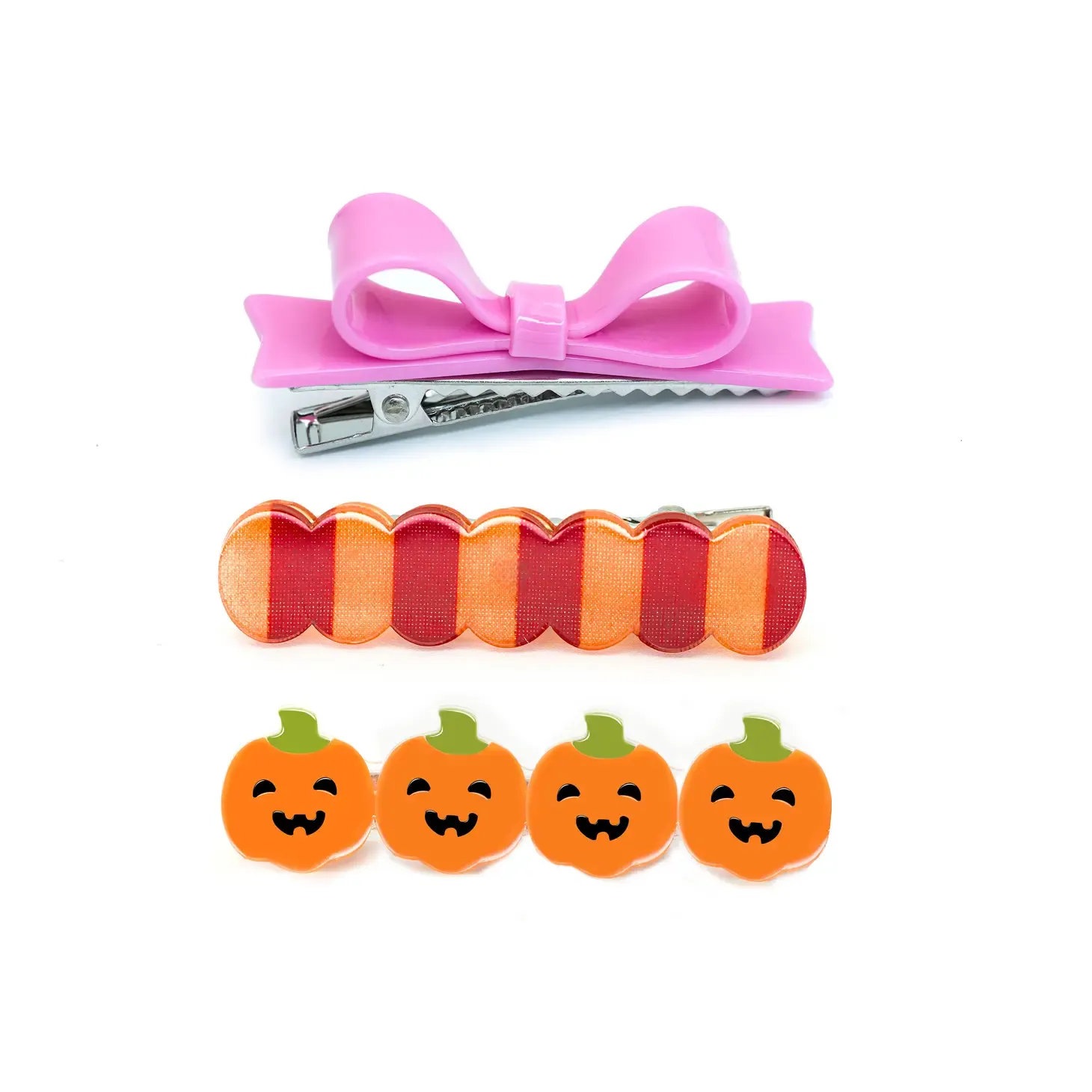 Pumpkin & Bowtie Pink Alligator Clips