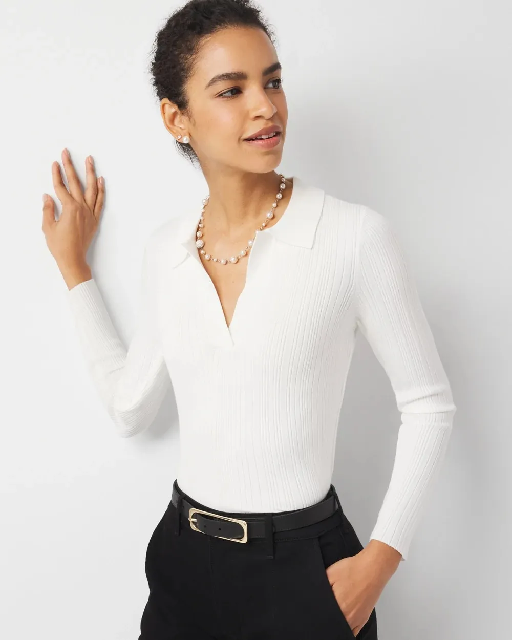 Ribbed Collar Pullover Sweater