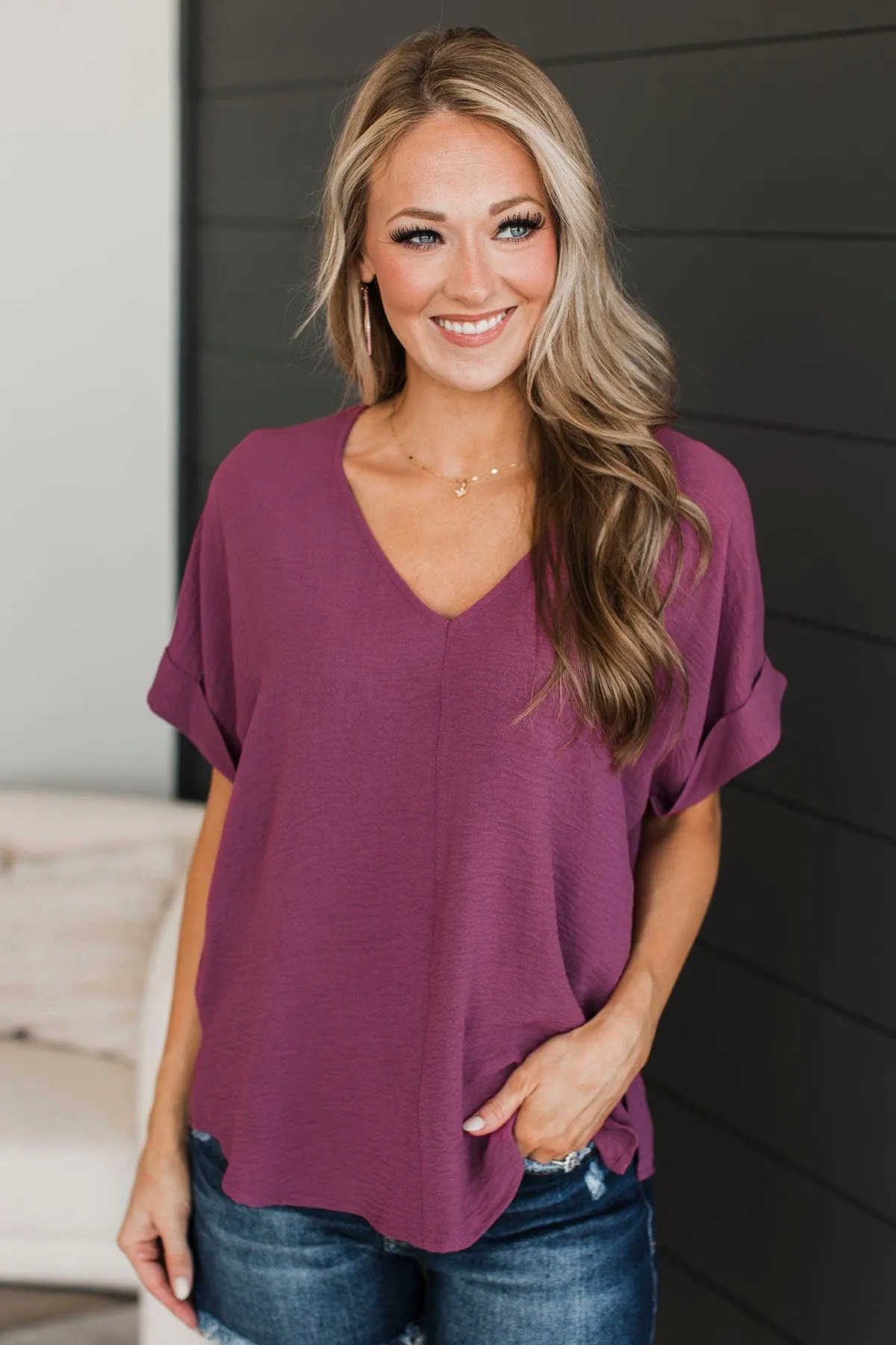 Room To Breathe V-Neck Top- Mulberry