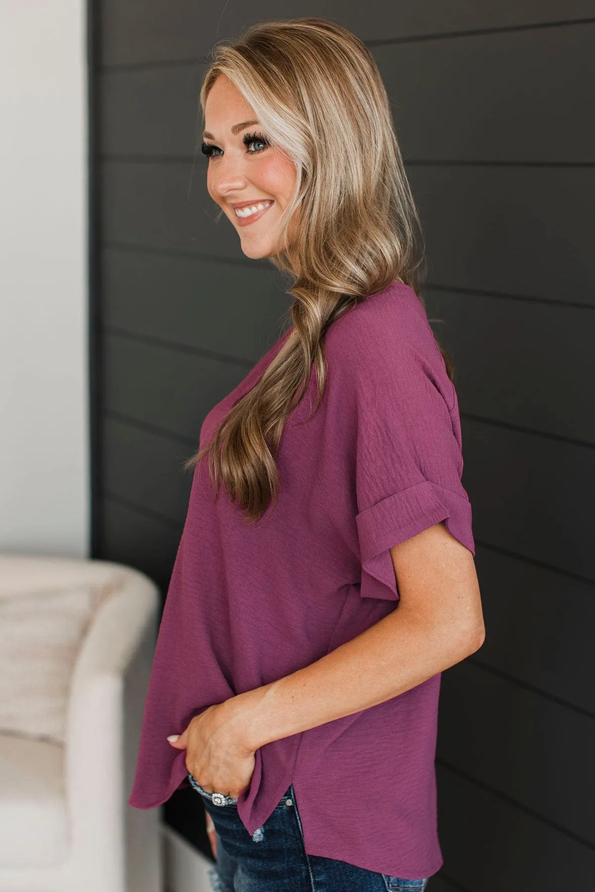 Room To Breathe V-Neck Top- Mulberry