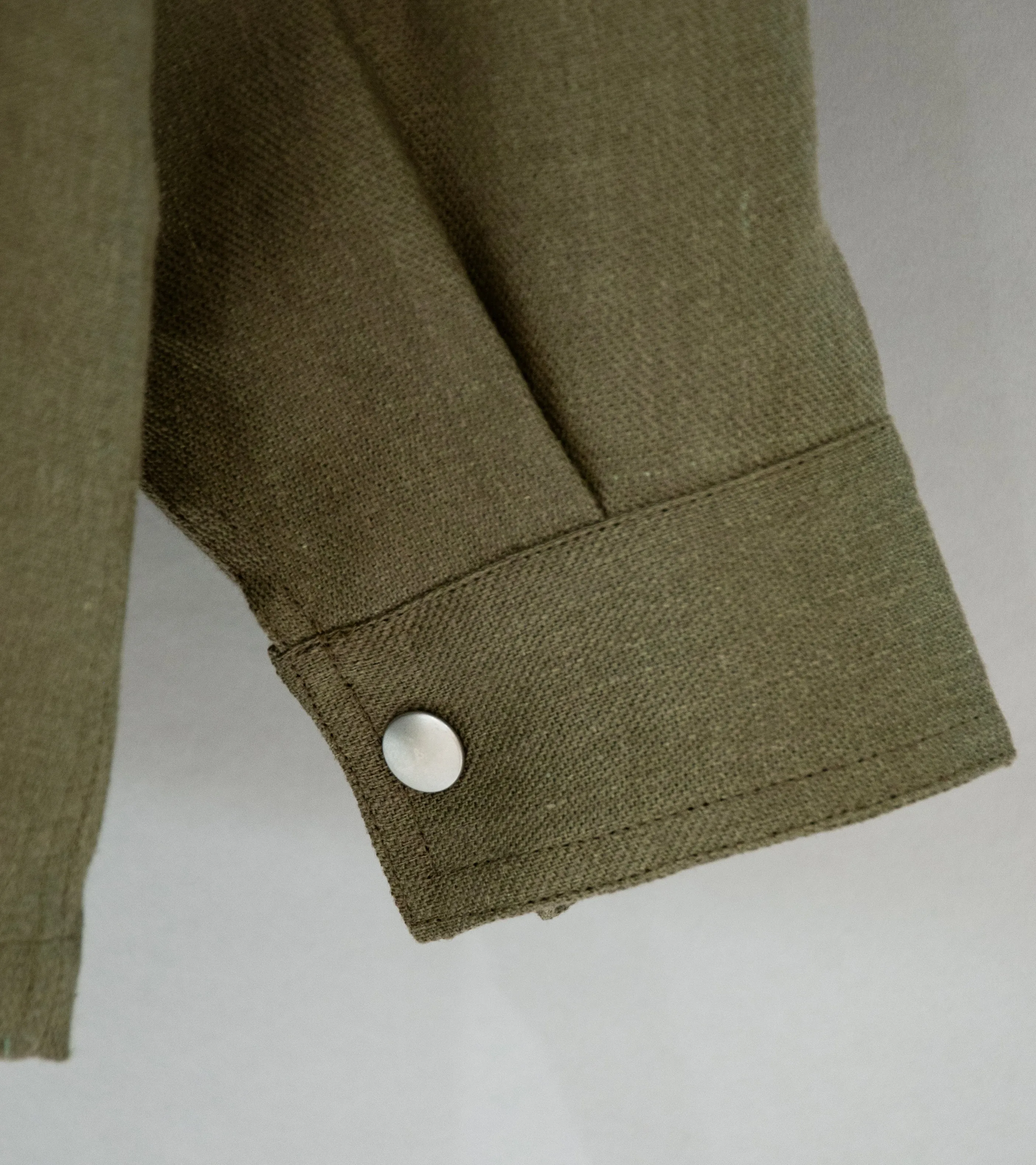 Royce Hill ‘Paneled Snap Jacket’ (Army Green Linen Twill)