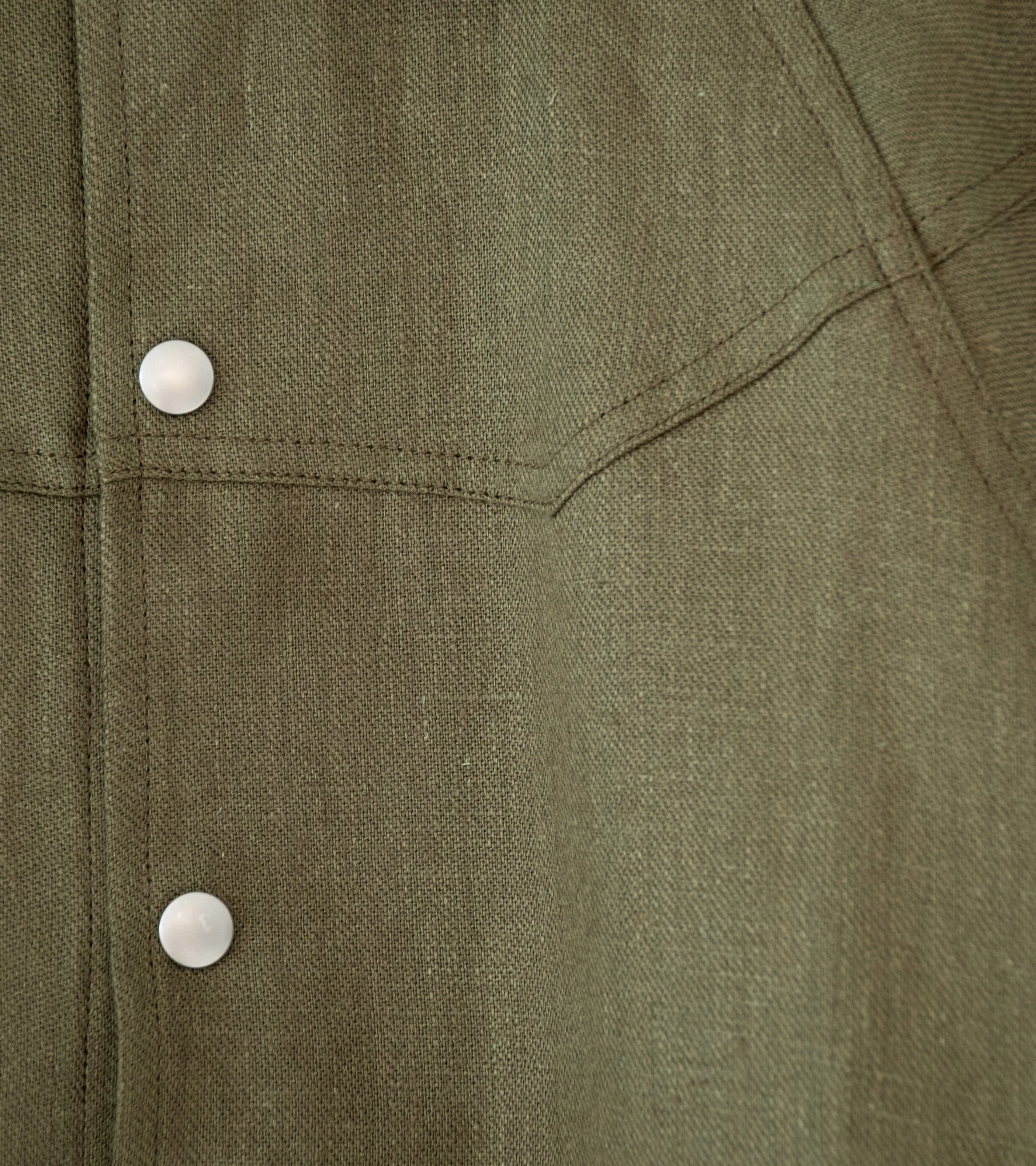 Royce Hill ‘Paneled Snap Jacket’ (Army Green Linen Twill)