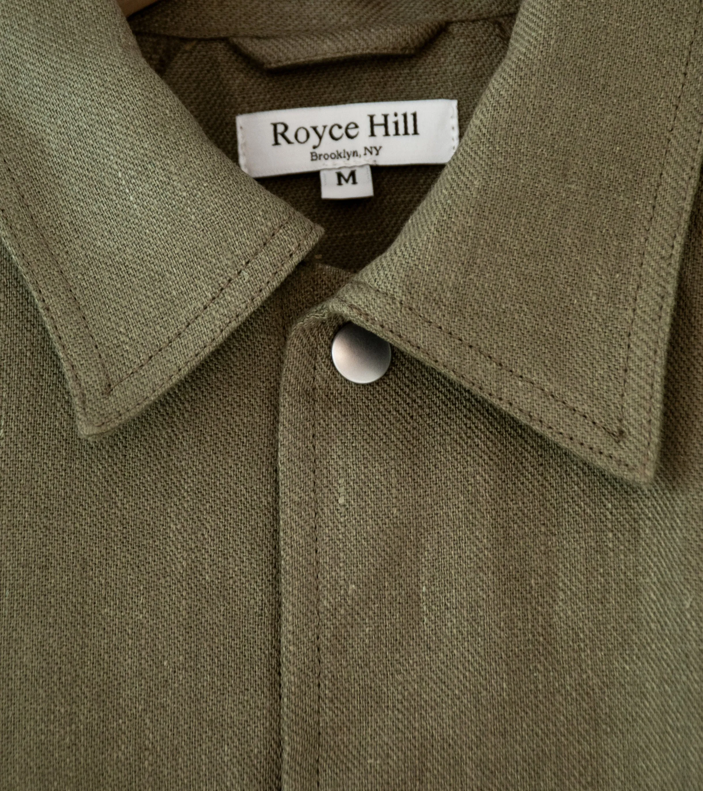 Royce Hill ‘Paneled Snap Jacket’ (Army Green Linen Twill)