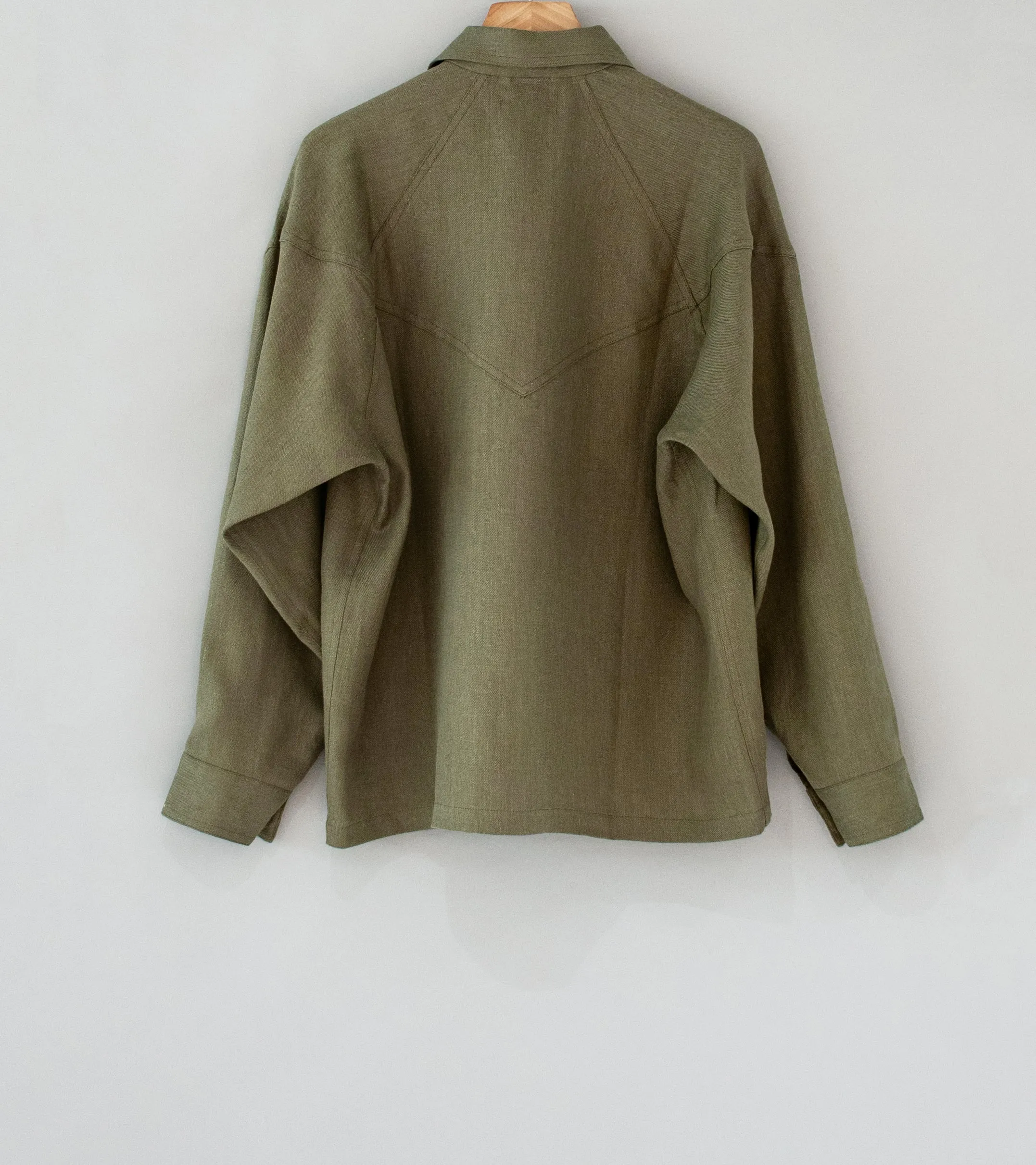 Royce Hill ‘Paneled Snap Jacket’ (Army Green Linen Twill)