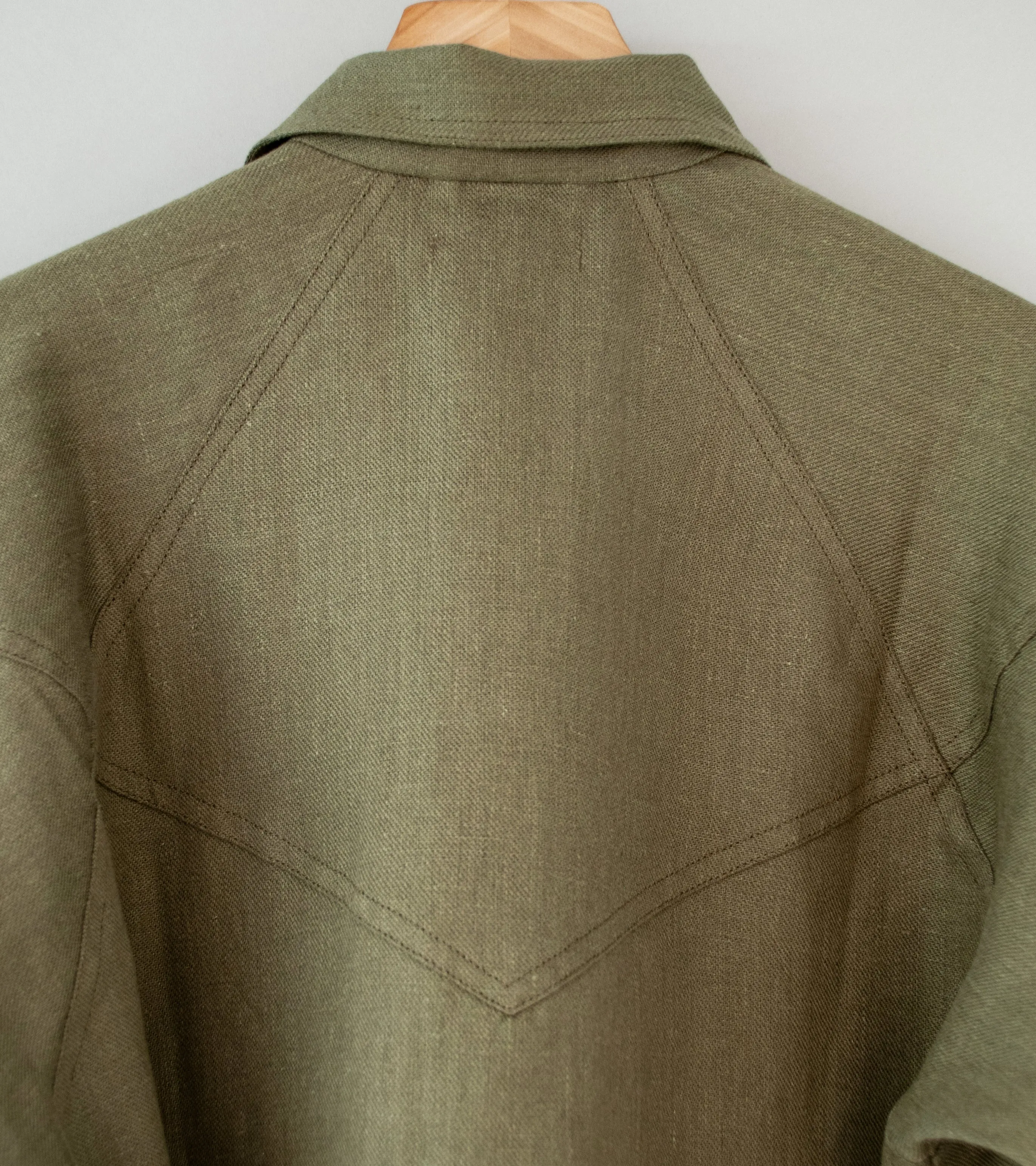 Royce Hill ‘Paneled Snap Jacket’ (Army Green Linen Twill)