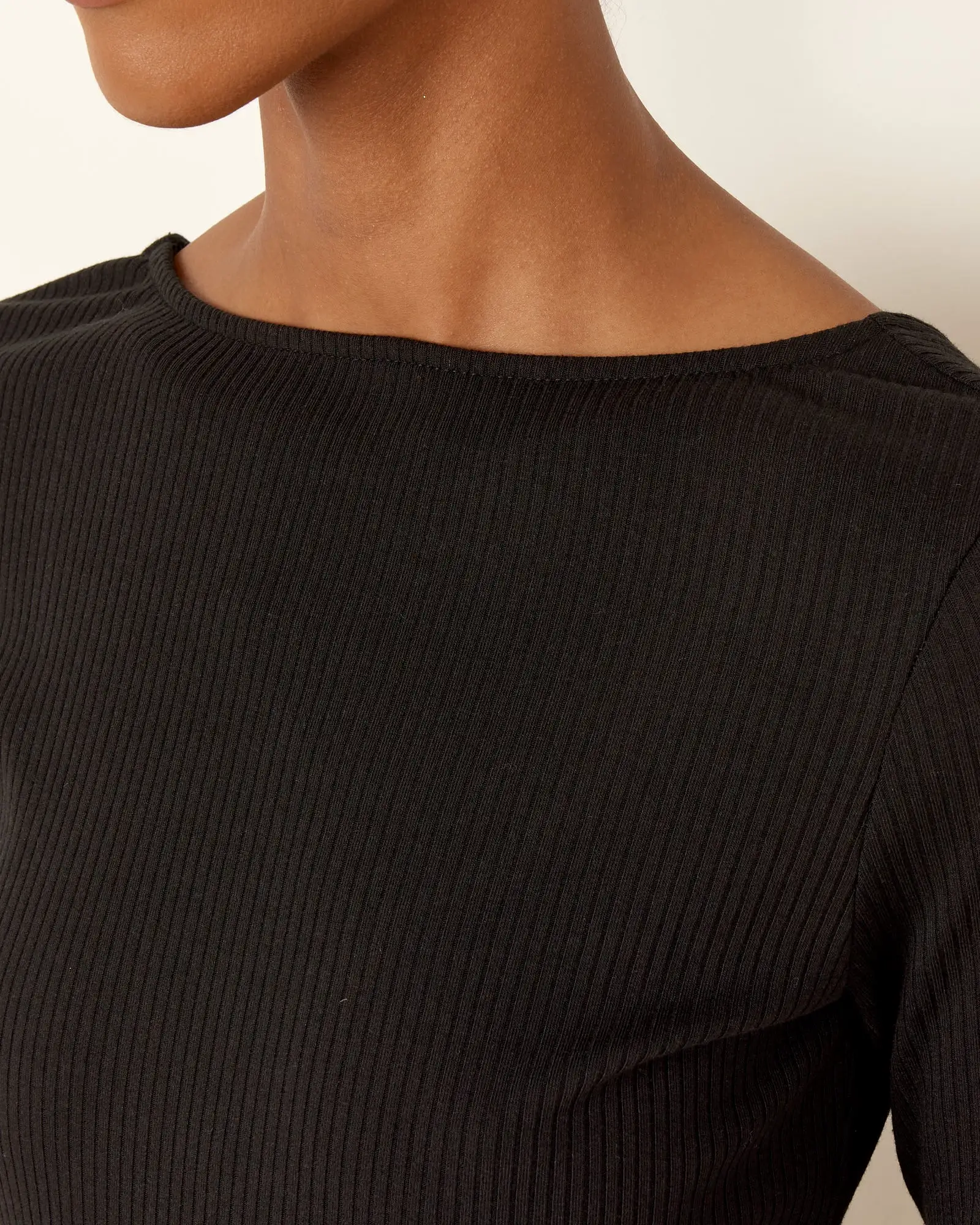 Scoop Back Ribbed Top in Black