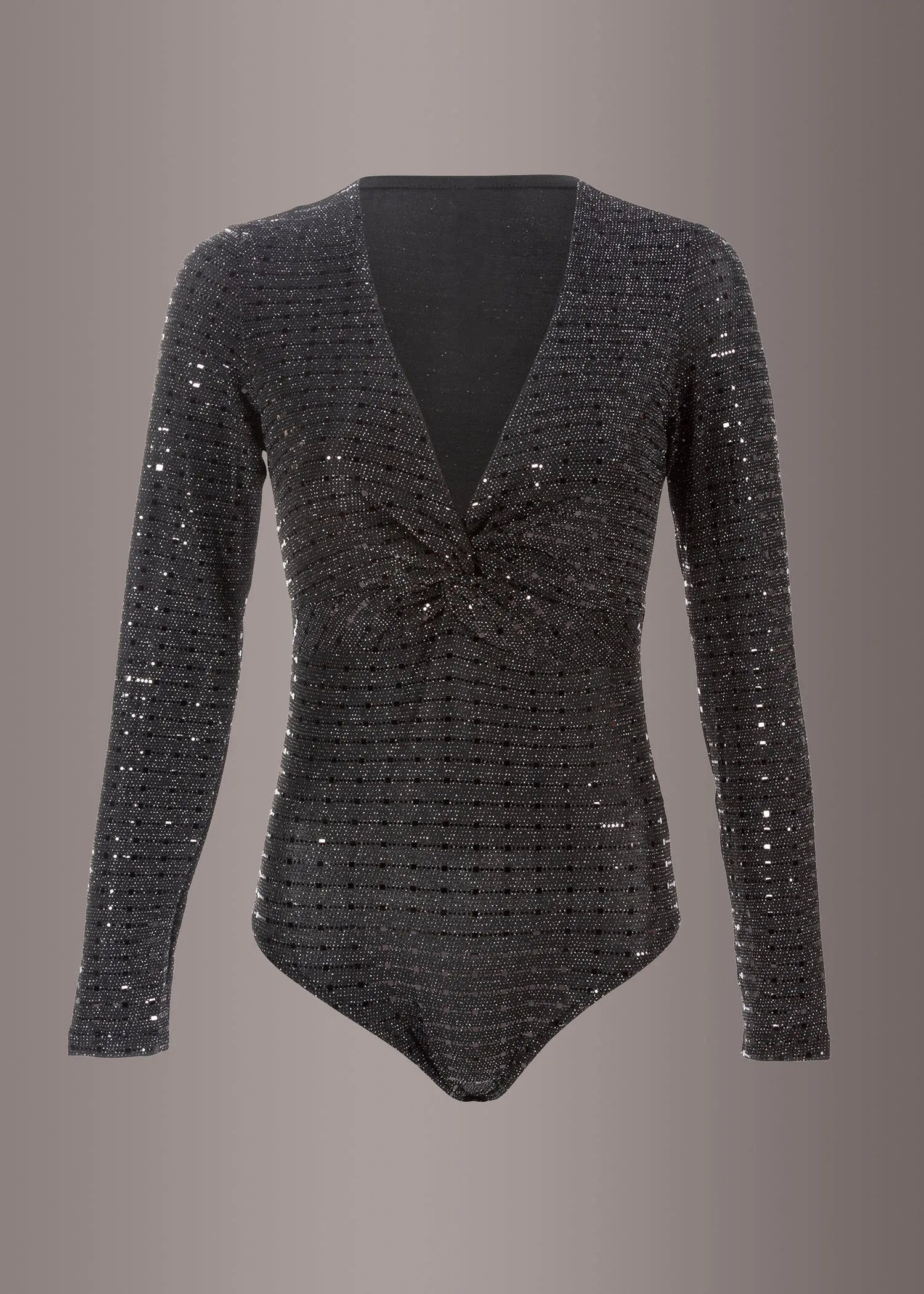 Sequin Long Sleeve Bodysuit Sexy Sparkle Glitter V Neck Top