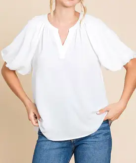 Short Sleeve Puff Sleeve Top - Off White