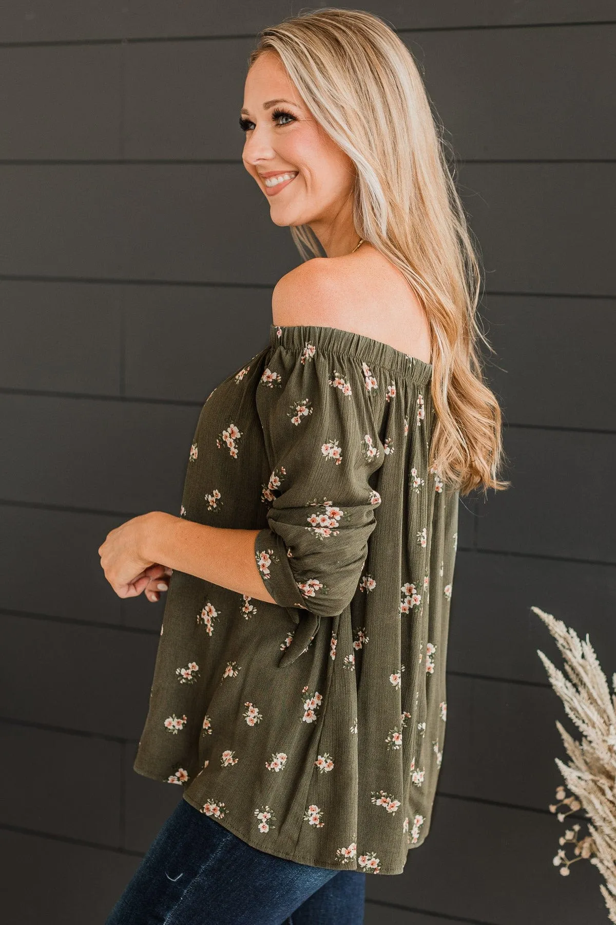 Simple Reminder Off-The-Shoulder Top- Olive