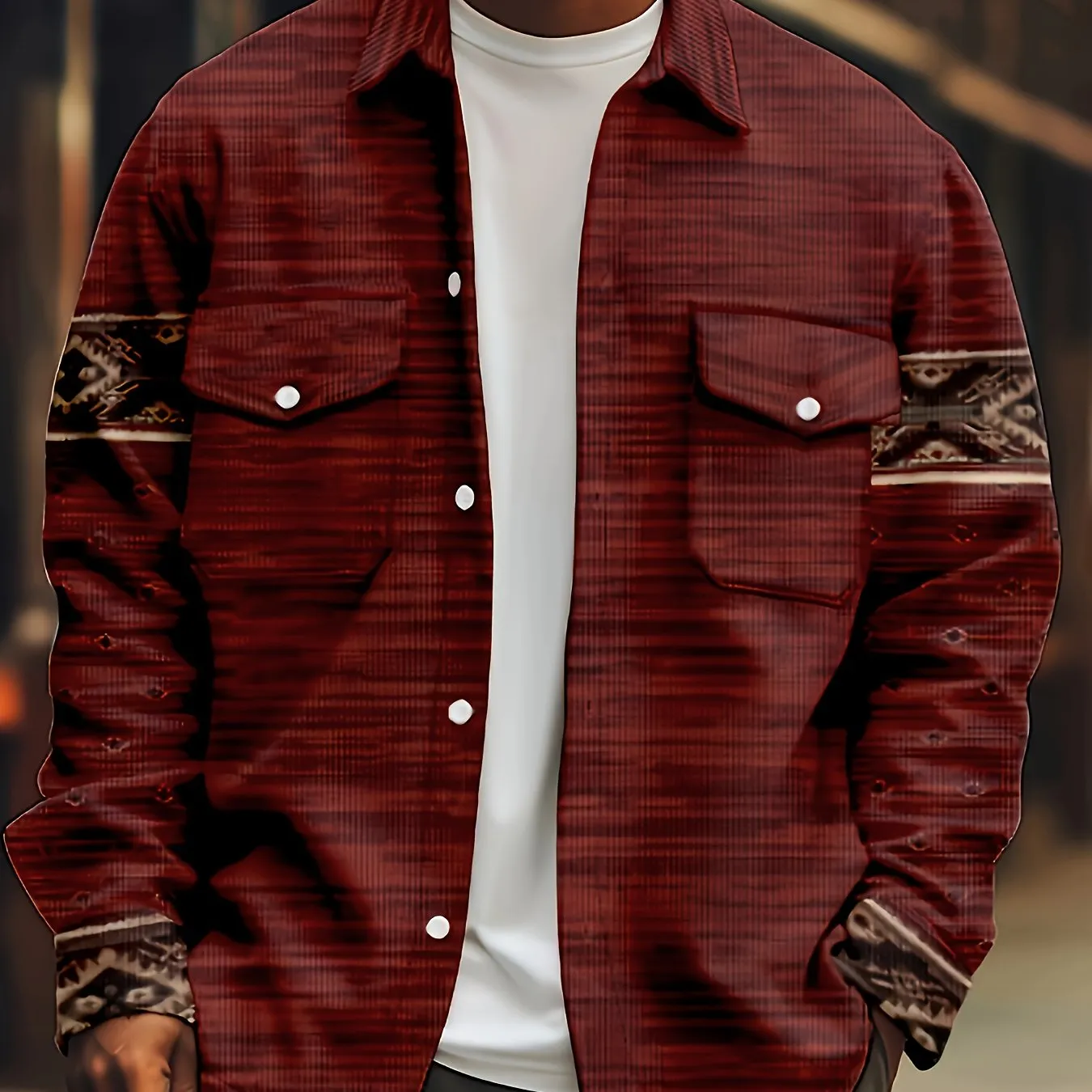 Southwest Style Printed Lightweight Jacket, Men's Casual Street Style Jacket