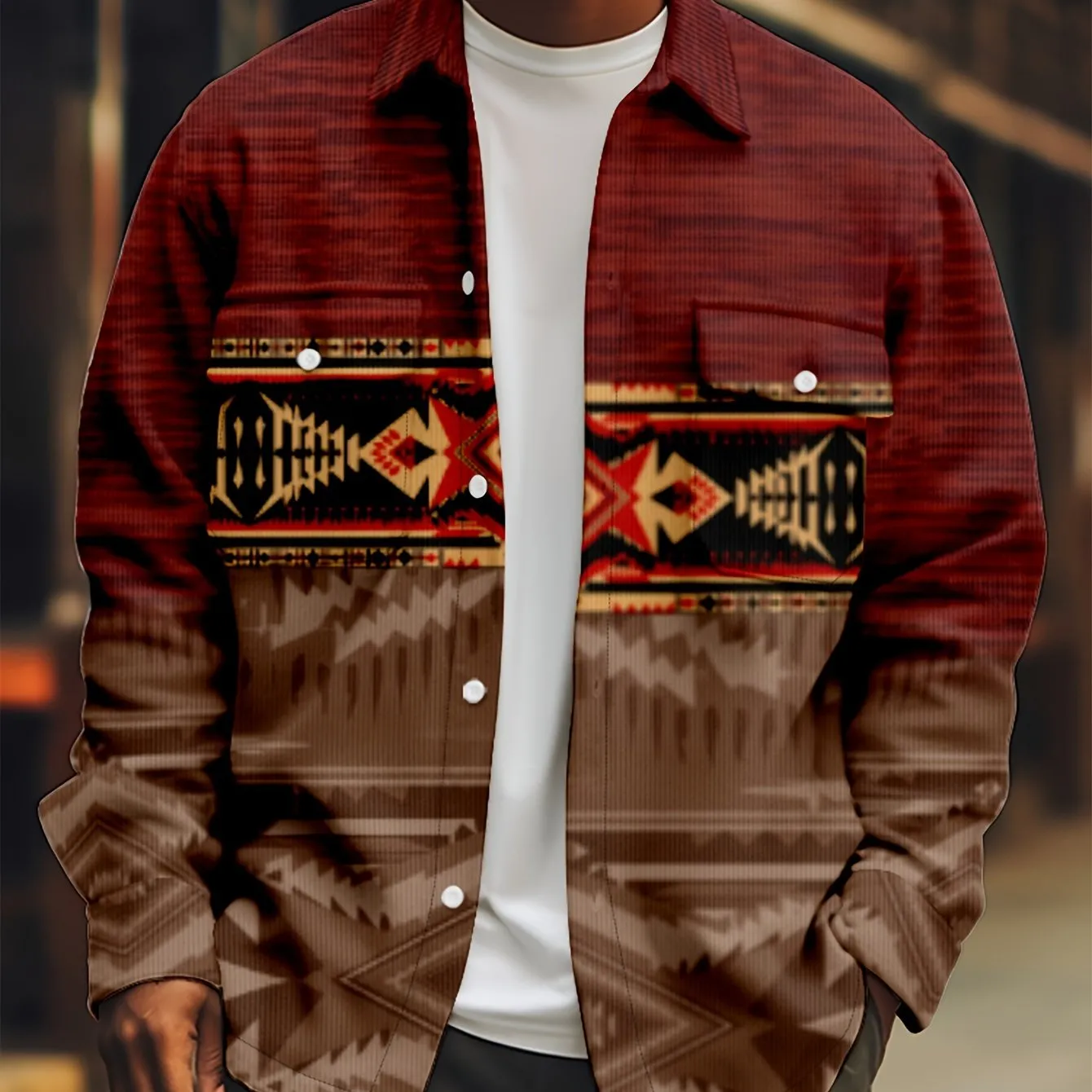 Southwest Style Printed Lightweight Jacket, Men's Casual Street Style Jacket