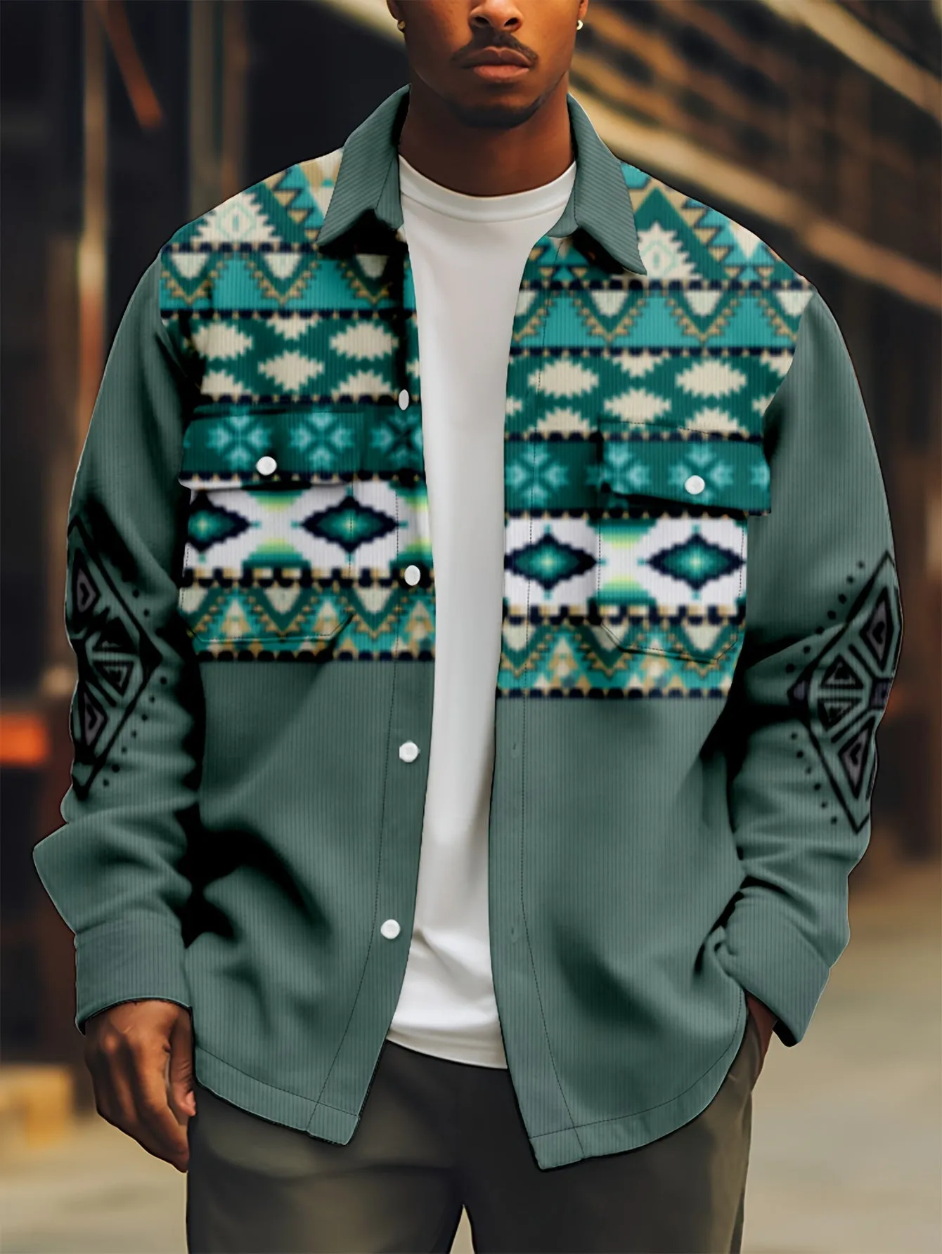 Southwest Style Printed Lightweight Jacket, Men's Casual Street Style Jacket