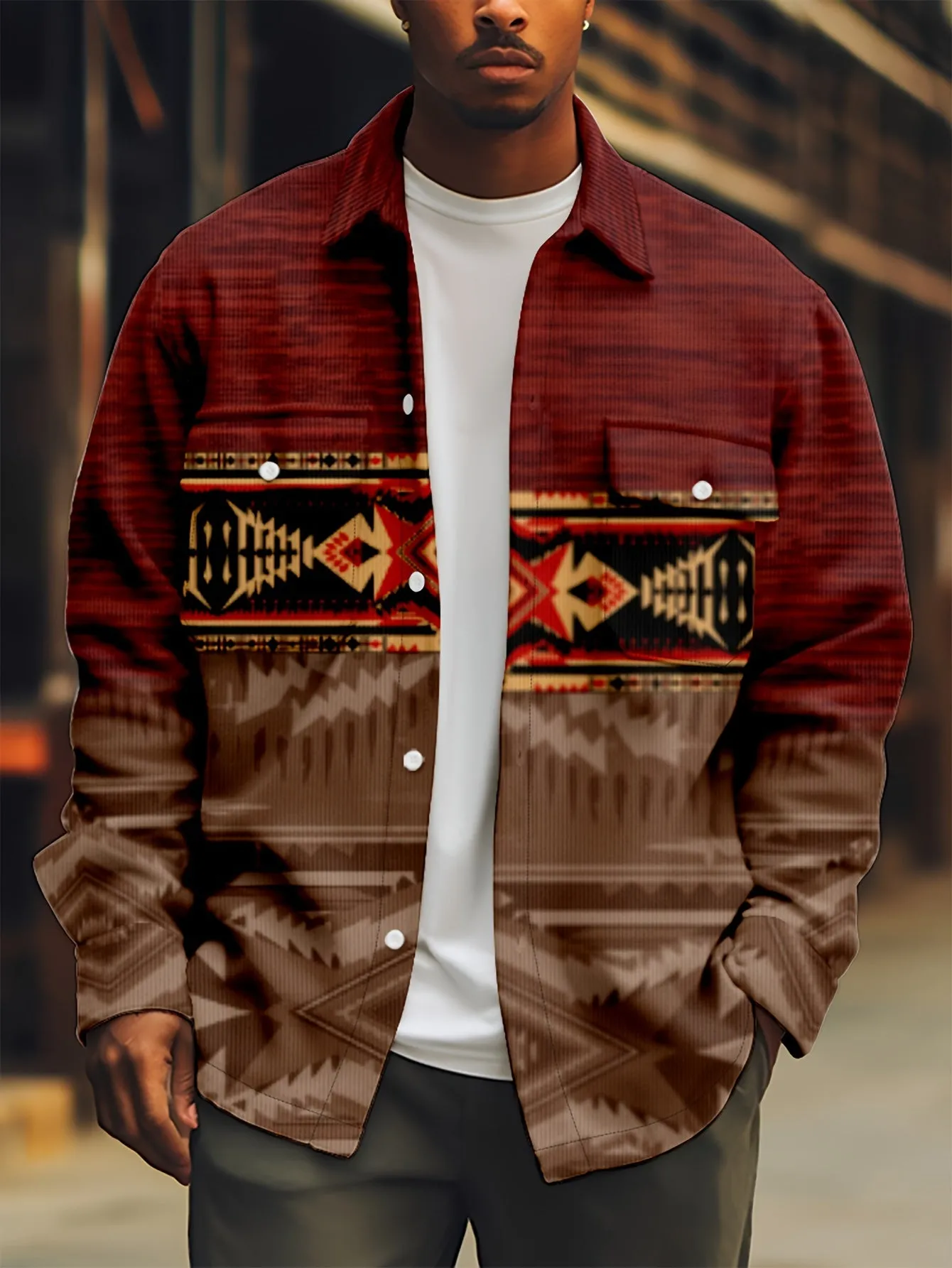 Southwest Style Printed Lightweight Jacket, Men's Casual Street Style Jacket