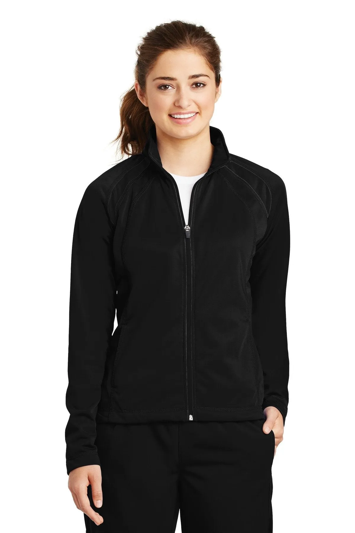 Sport-Tek Ladies Tricot Track Jacket LST90 Black/Black