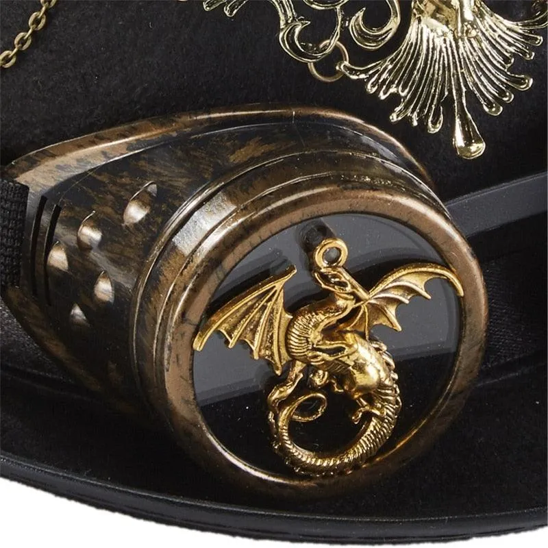 Steampunk Top Hat - Victorian Style with Gear Chain, Goggles, and Deer Head