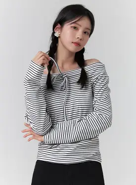 Stripe Off Shoulder Top OJ418