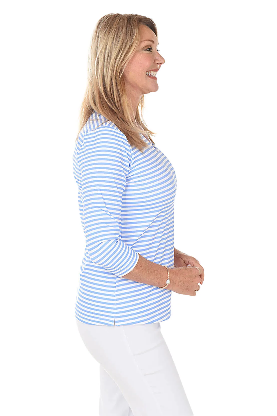 Striped Classic UPF50+ V-Neck Top