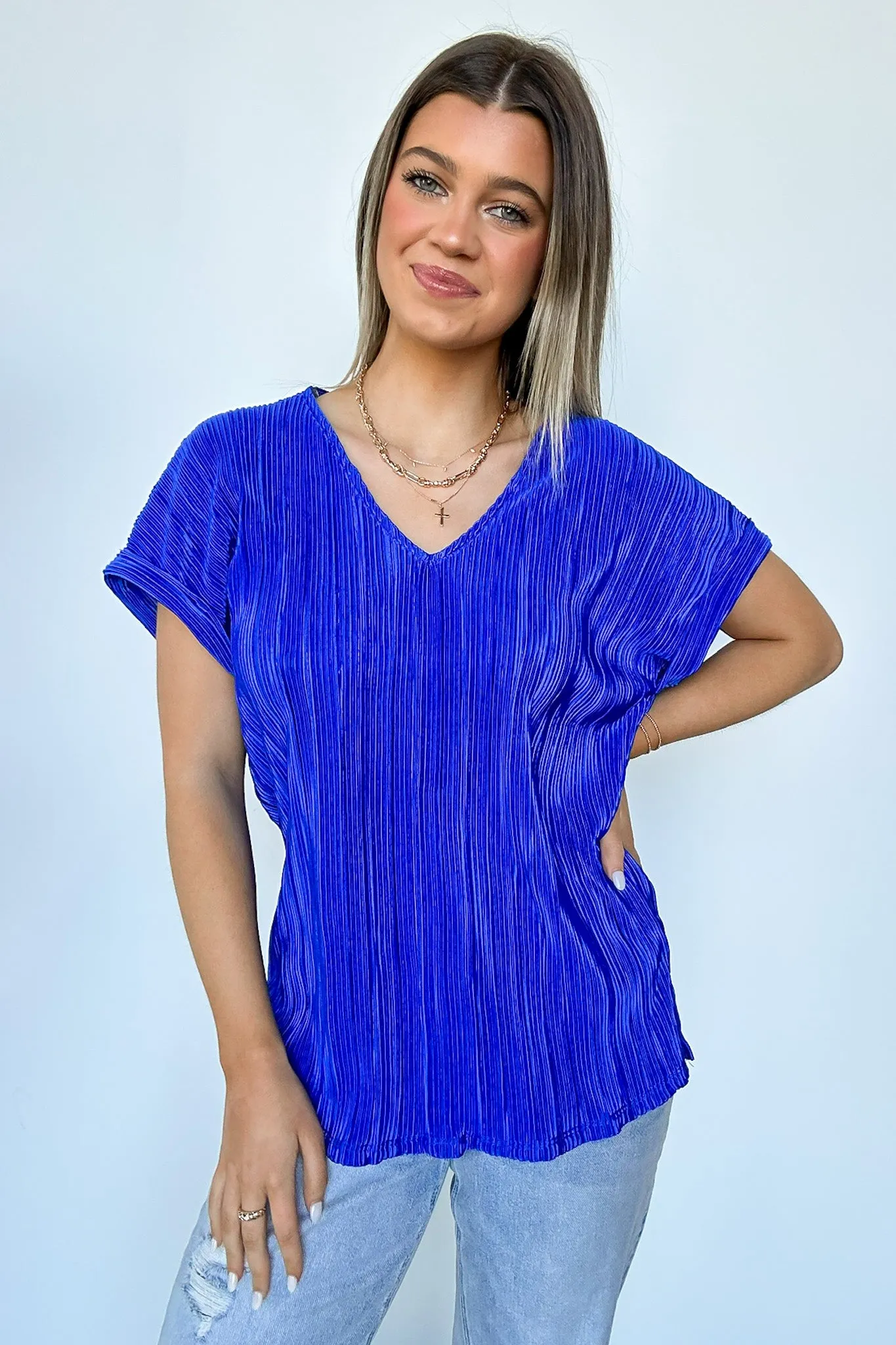 Sweet Ease Pleated V-Neck Top