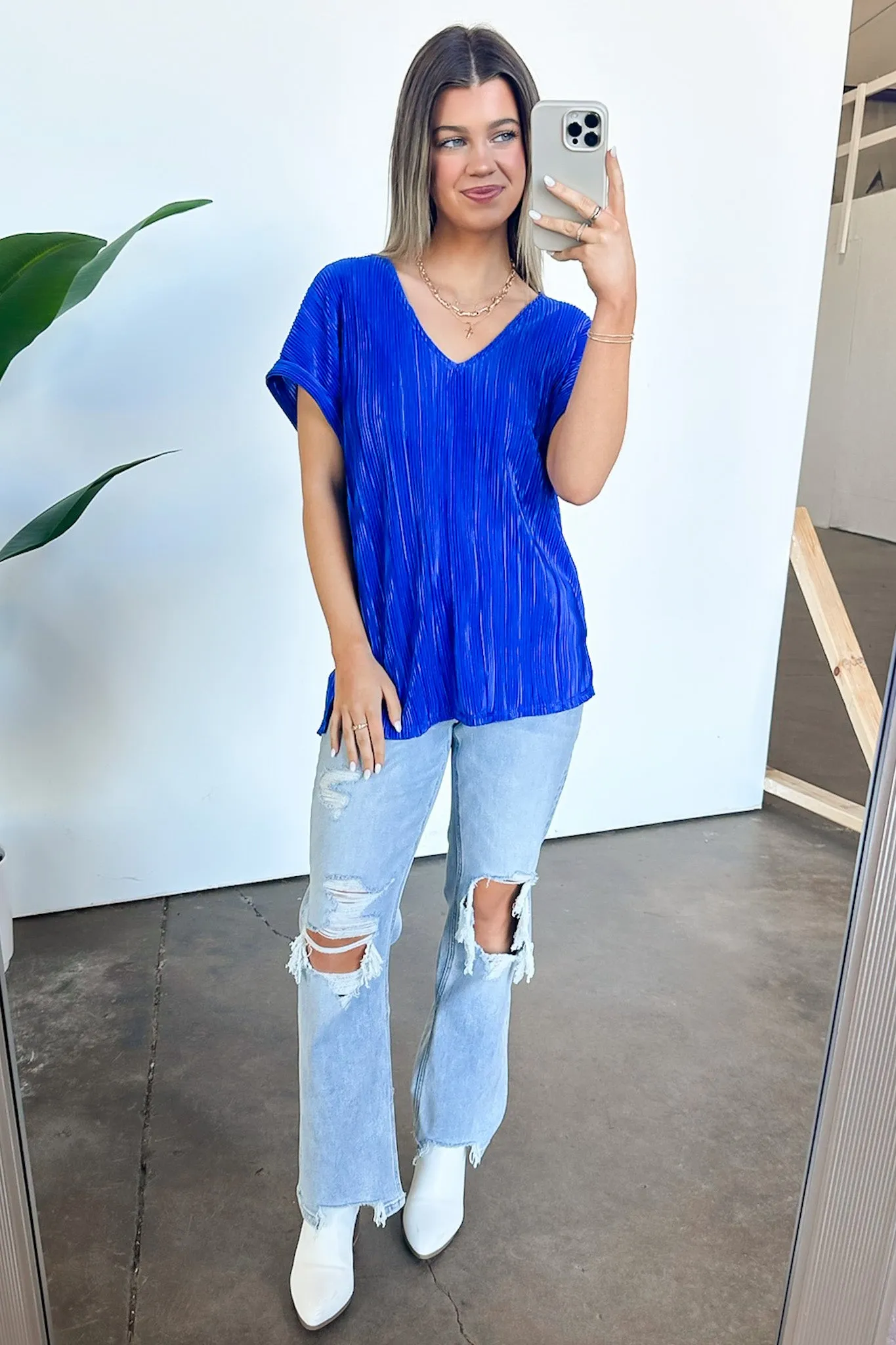 Sweet Ease Pleated V-Neck Top