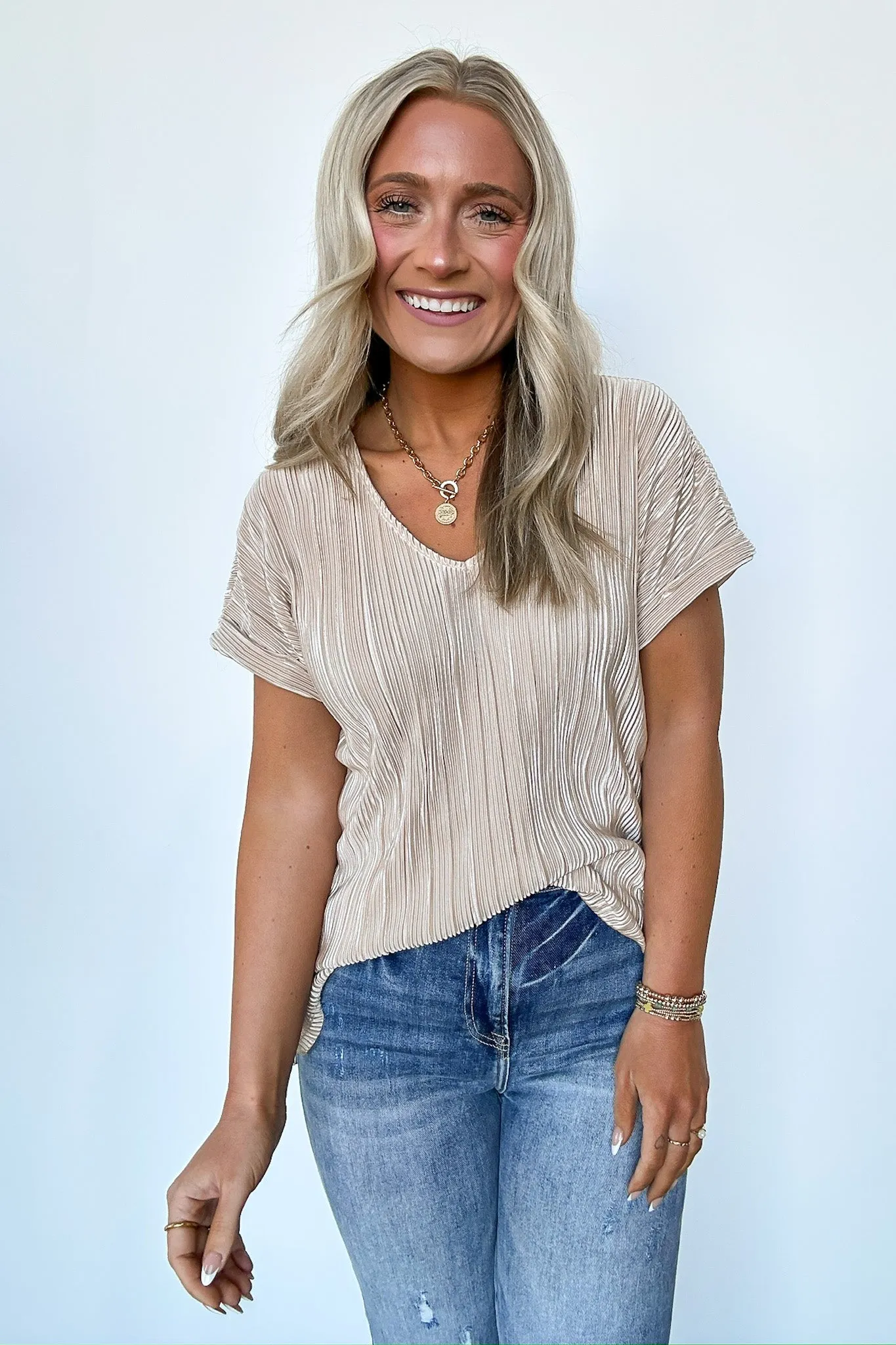 Sweet Ease Pleated V-Neck Top