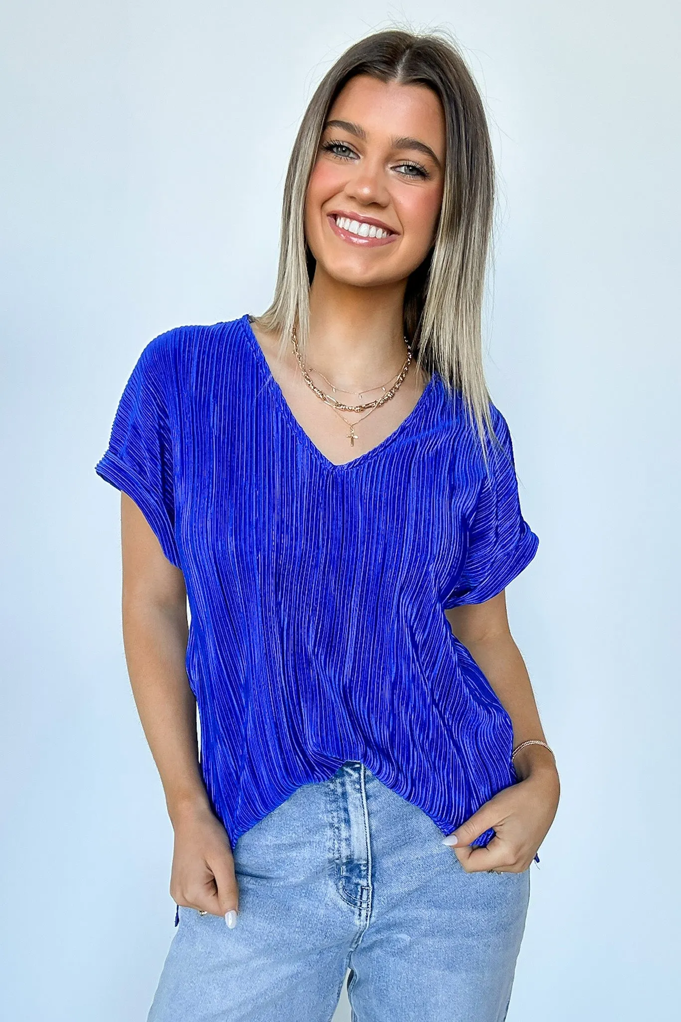 Sweet Ease Pleated V-Neck Top